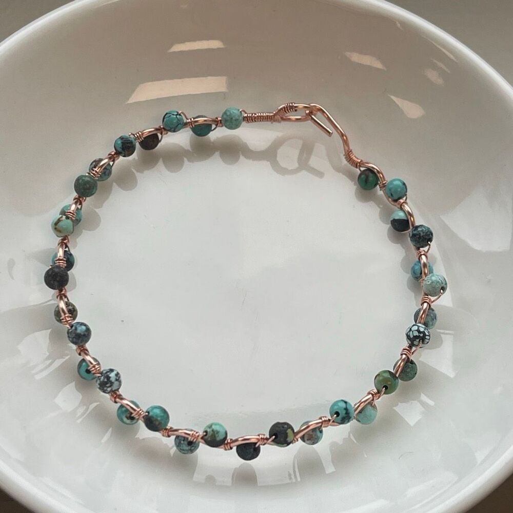 African turquoise 7” copper wire beaded beads handcrafted handmade dainty